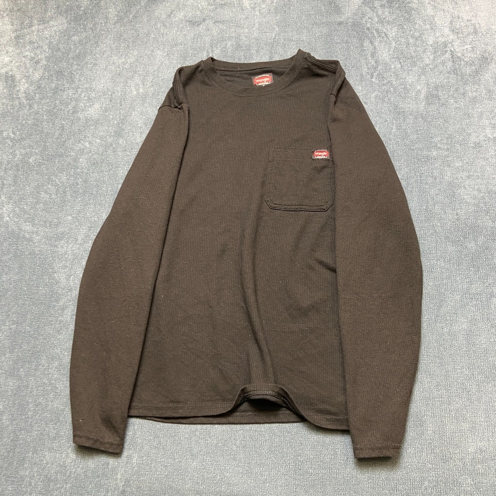 Wrangler Workwear T-Shirt Mens Medium Brown Heavyweight Long Sleeve Crew Neck